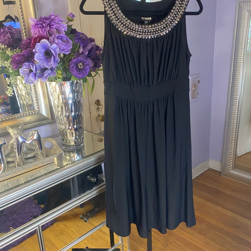 Black fit and flare goddess dress